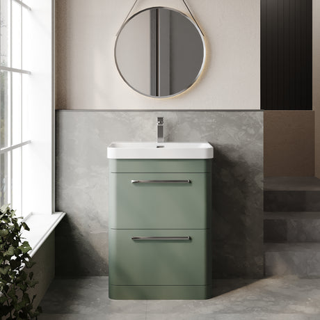 Hudson Reed Solar 600mm Fern Green Floor Standing 2-Drawer Vanity Unit With Ceramic Basin