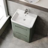 Hudson Reed Solar 600mm Fern Green Floor Standing 2-Drawer Vanity Unit With Polymarble 1 Tap Hole Basin