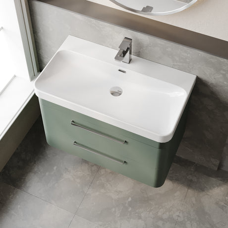 Hudson Reed Solar 800mm Fern Green Wall Hung 2-Drawer Unit with 1 Tap Hole Basin
