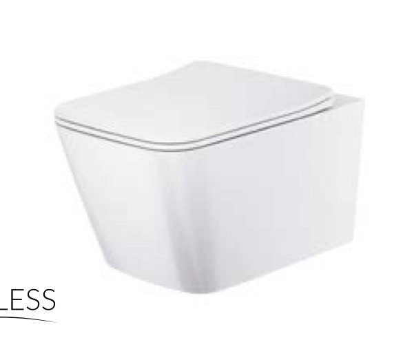 Riviera Rimless Square Wall Hung Pan Including Soft Close Seat - Gloss White