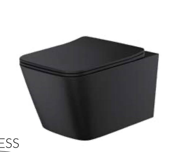 Riviera Rimless Square Wall Hung Pan Including Soft Close Seat - Matte Black