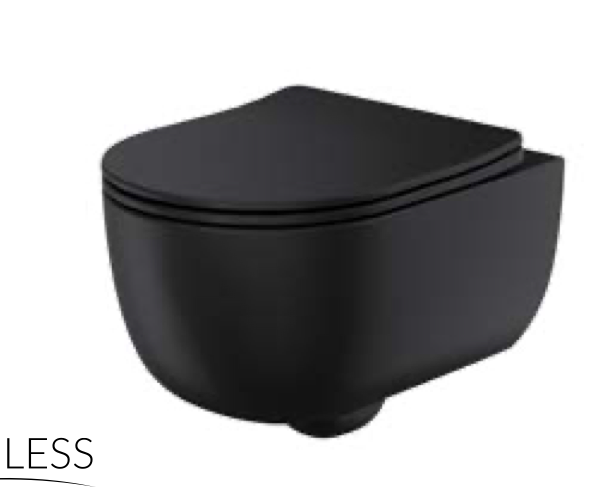 Riviera Rimless Round Wall Hung Pan Including Soft Close Seat - Matte Black