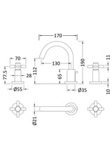 Tec Crosshead 3 Tap Hole Basin Mixer