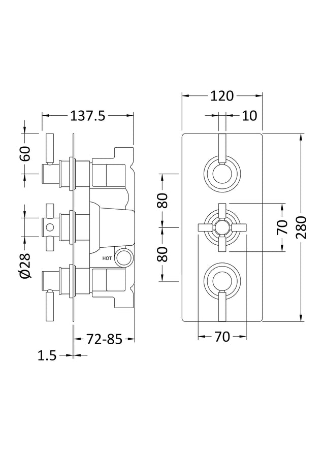 Tec Pura Triple Thermostatic Shower Valve
