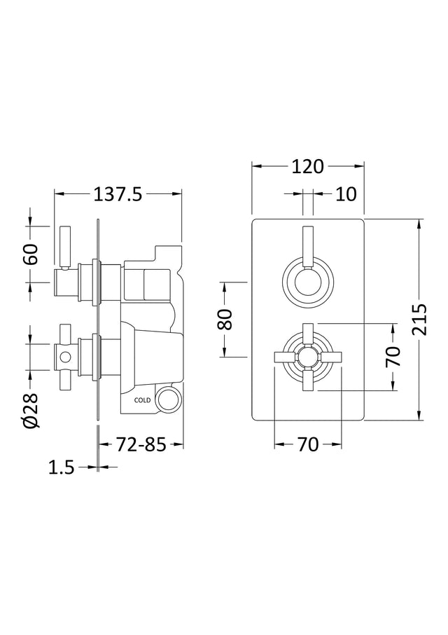 Tec Pura Twin Thermostatic Shower Valve Brushed Brass