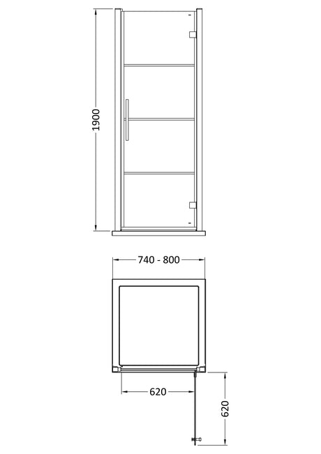 Apex 800mm Hinged Shower Door 8mm Glass
