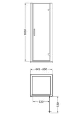 Hudson Reed Pacific 690mm Hinged Shower Door