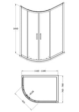 Pacific 1200 x 800mm Offset Quadrant Enclosure 6mm Glass