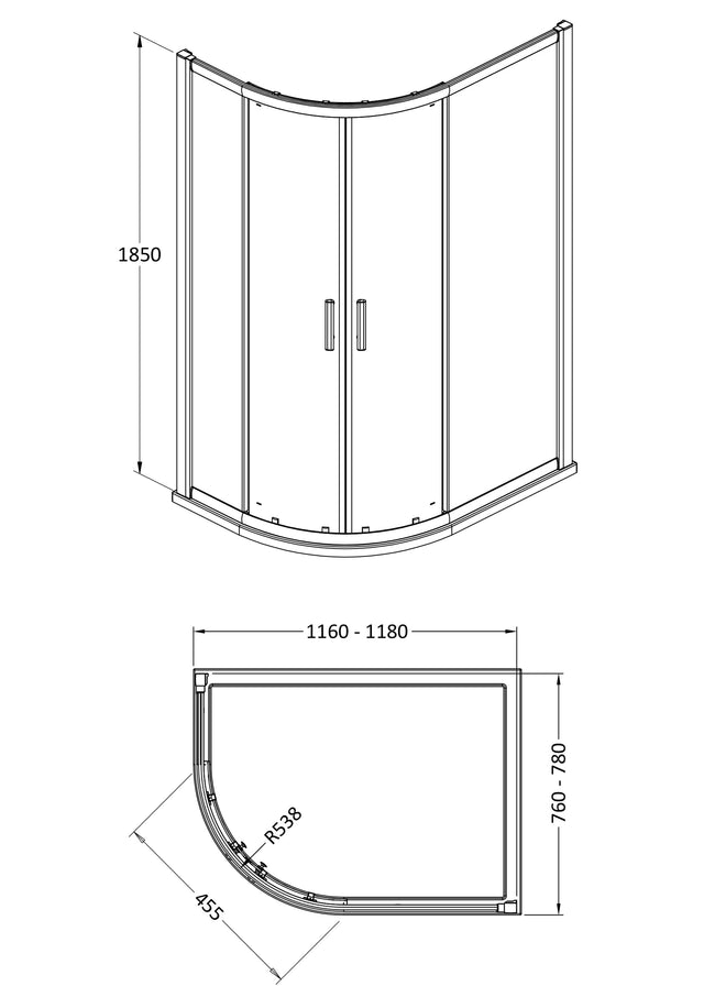 Pacific 1200 x 800mm Offset Quadrant Enclosure 6mm Glass