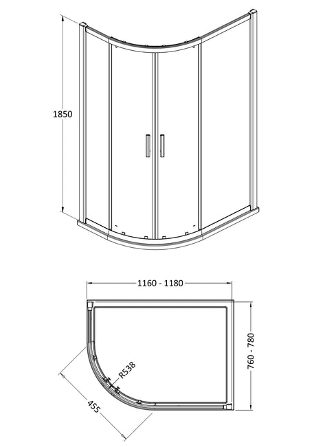 Hudson Reed Pacific 1200 x 800mm Offset Quadrant Enclosure