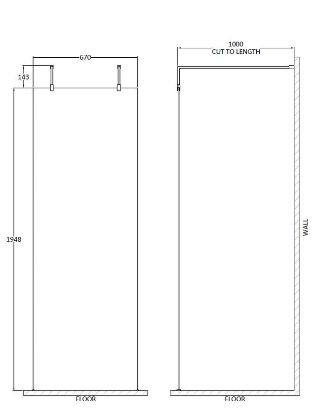 700mm Wetroom Screen With Arms and Feet