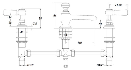 White Topaz With Lever Handle 3 Tap Hole Basin Mixer