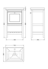 Hudson Reed Bexley 500mm Floor Standing Vanity Unit 1 Drawer With Basin