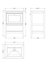 Bexley Floor Standing 1 Drawer Vanity & 0 Tap Hole Contemporary Fireclay Basin, 600mm - Pure White