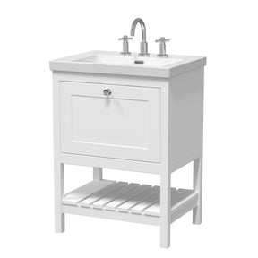 Hudson Reed Bexley 600mm Pure White Floor Standing 1 Drawer Vanity Unit with 3 Tap Hole Basin