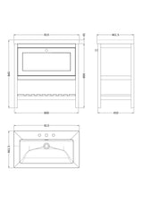 Hudson Reed Bexley 800mm Pure White Traditional Floor Standing Vanity Unit With 3 Tap Hole Basin