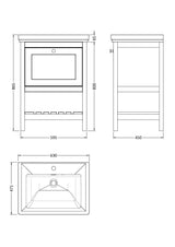 Hudson Reed Bexley 600mm Cool Grey Floor Standing 1 Drawer Vanity Unit with 1 Tap Hole Fireclay Basin