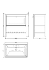 Hudson Reed Bexley 830mm Floor Standing 1 Drawer Vanity Unit With 3 Tap Hole Fireclay Basin
