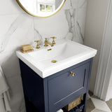Hudson Reed Bexley 500mm Indigo Blue Floor Standing 1 Drawer Vanity Unit With 3 Tap Hole Fireclay Basin