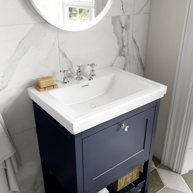 Hudson Reed Bexley 600mm Floor Standing 1 Drawer Vanity Unit With 3 Tap Hole Fireclay Basin