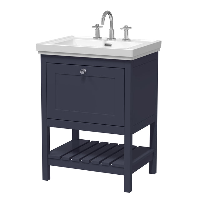 Hudson Reed Bexley 600mm Floor Standing 1 Drawer Vanity Unit With 3 Tap Hole Fireclay Basin