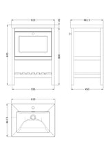 Bexley Floor Standing 1 Drawer Vanity & 1 Tap Hole Contemporary Fireclay Basin, 600mm - Indigo Blue