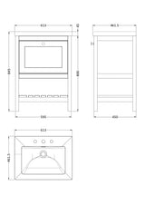 Hudson Reed Bexley 600mm Indigo Blue Floor Standing 1 Drawer Vanity Unit with 3 Tap Hole Fireclay Basin