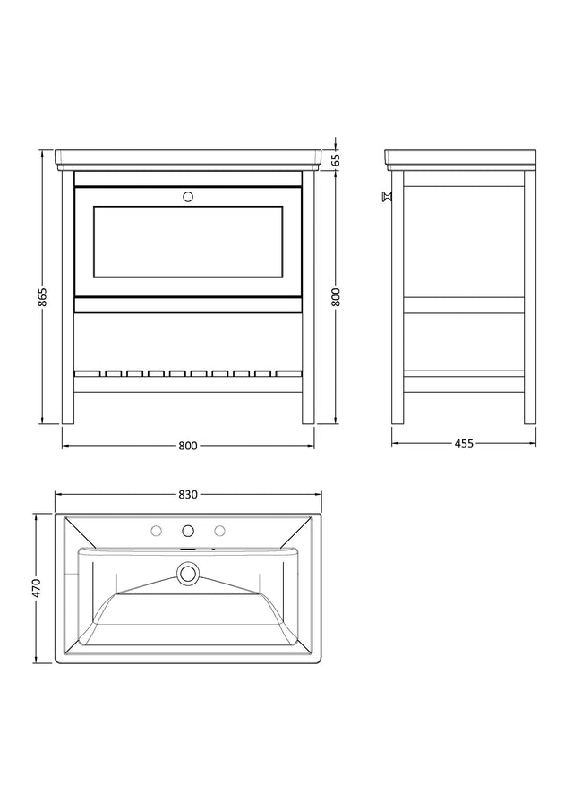 Hudson Reed Bexley 800mm Indigo Blue Traditional 1 Drawer Floor Standing Vanity Unit With 3 Tap Hole Basin