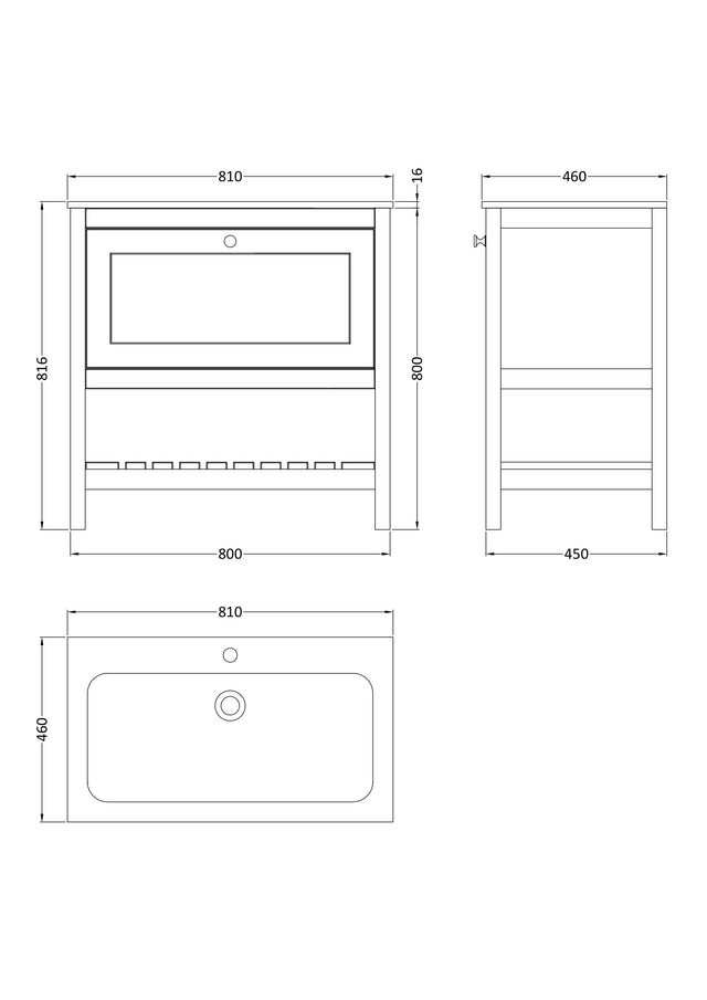 Bexley Floor Standing 1 Drawer Vanity & 1 Tap Hole Stone Basin, 800mm - Indigo Blue
