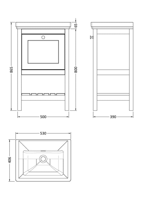 Hudson Reed Bexley 500mm Fern Green Floor Standing 1 Drawer 0 Tap Hole Vanity Unit & Basin
