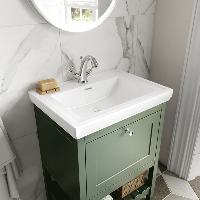 Hudson Reed Bexley 600mm Fern Green Floor Standing Vanity Unit with 1 Tap Hole Basin