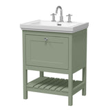 Hudson Reed Bexley 600mm Fern Green 1 Drawer Floor Standing Vanity Unit with 3 Tap Hole Fireclay Basin