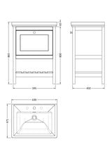 Hudson Reed Bexley 600mm Fern Green 1 Drawer Floor Standing Vanity Unit with 3 Tap Hole Fireclay Basin