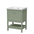 Bexley Floor Standing 1 Drawer Vanity & 0 Tap Hole Contemporary Fireclay Basin, 600mm - Fern Green