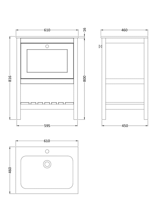 Bexley Floor Standing 1 Drawer Vanity & 1 Tap Hole Stone Basin, 600mm - Fern Green