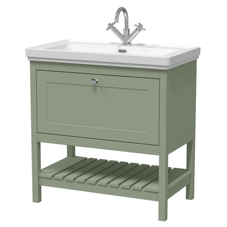 Hudson Reed Bexley 800mm Fern Green Floor Standing 1 Drawer Vanity Unit with 1 Tap Hole Basin