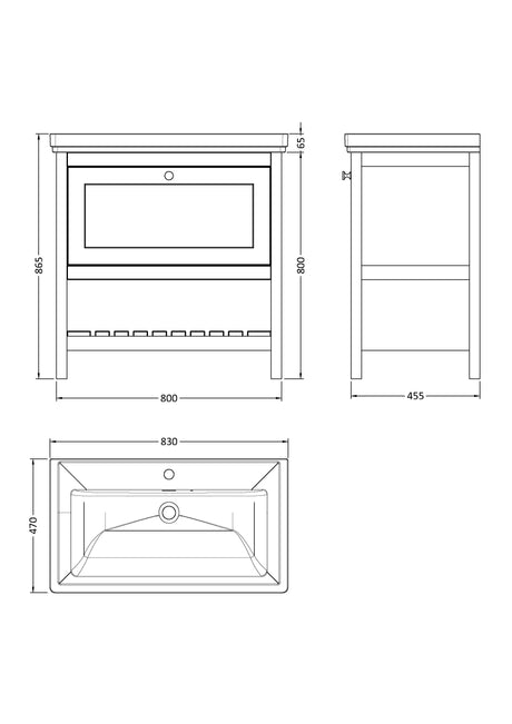 Hudson Reed Bexley 800mm Fern Green Floor Standing 1 Drawer Vanity Unit with 1 Tap Hole Basin