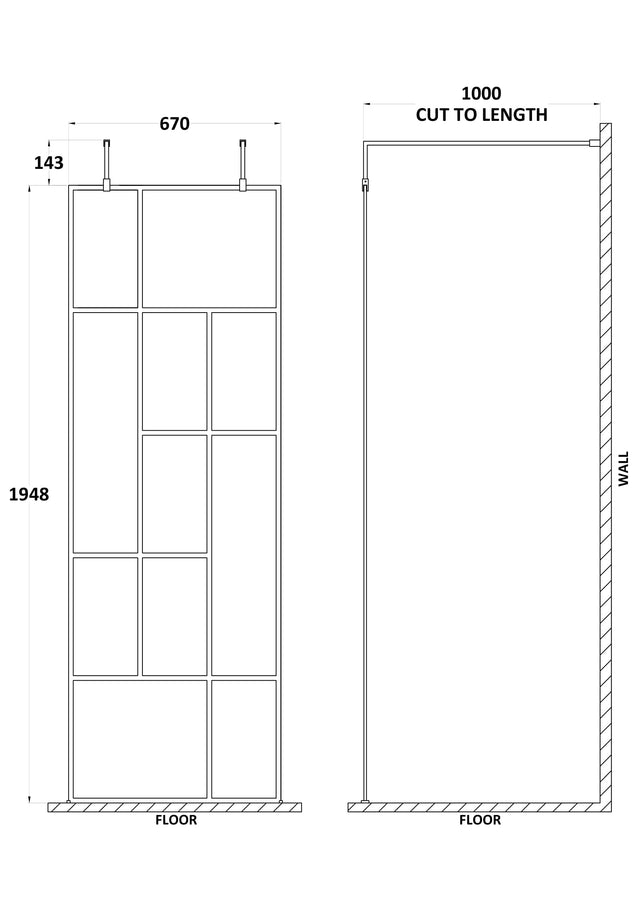 Abstract 700mm Frame Wetroom Screen with Support Bars