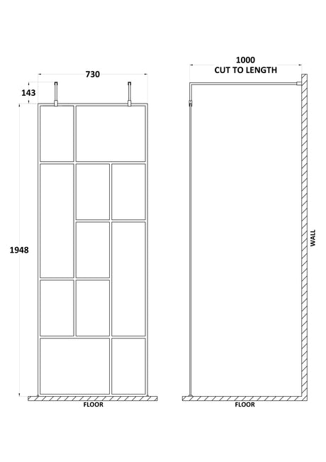 Abstract 760mm Frame Wetroom Screen with Support Bars