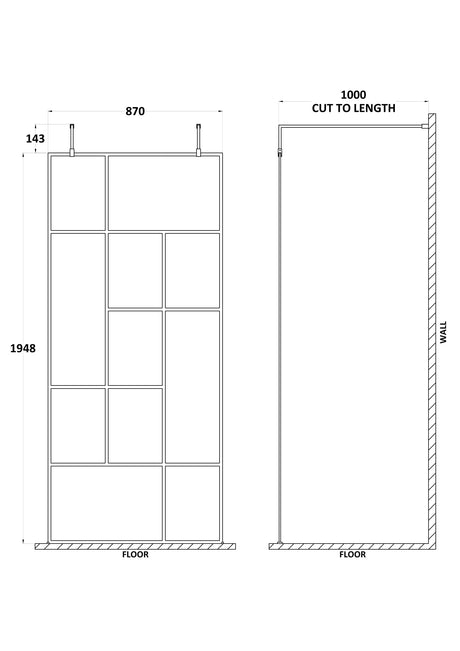 Abstract 900mm Frame Wetroom Screen with Support Bars