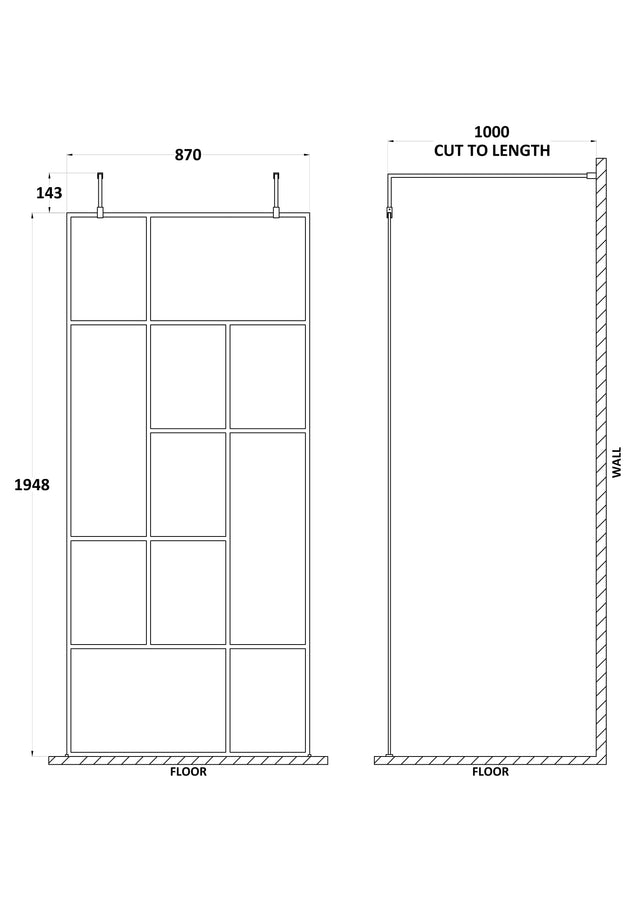 Abstract 900mm Frame Wetroom Screen with Support Bars