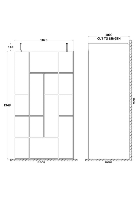 Abstract 1100mm Frame Wetroom Screen with Support Bars