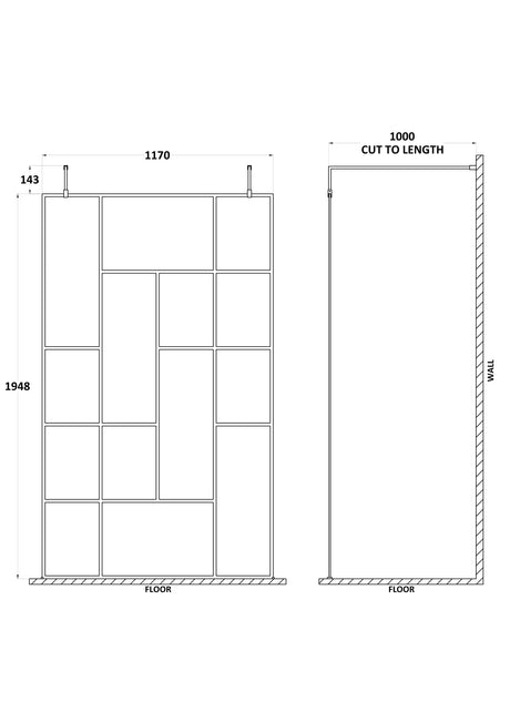Abstract 1200mm Frame Wetroom Screen with Support Bars