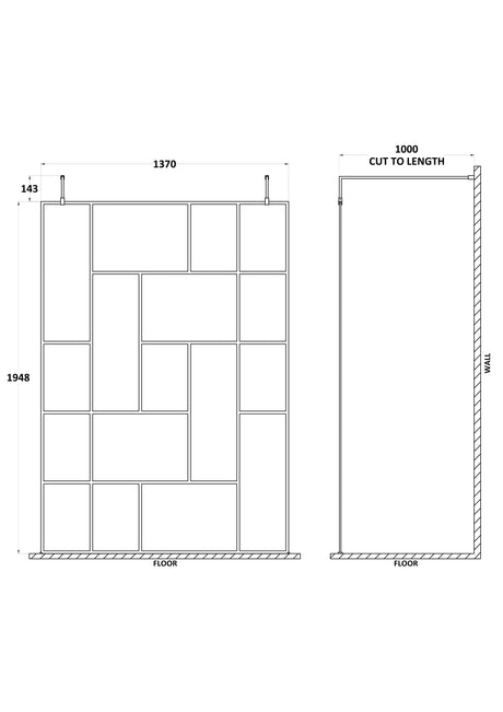 Abstract 1400mm Frame Wetroom Screen with Support Bars