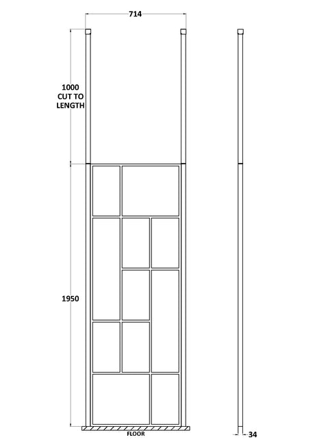 Abstract 700mm Frame Wetroom Screen with Ceiling Posts