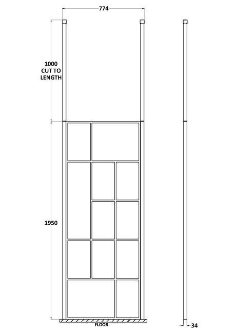 Abstract 760mm Frame Wetroom Screen with Ceiling Posts