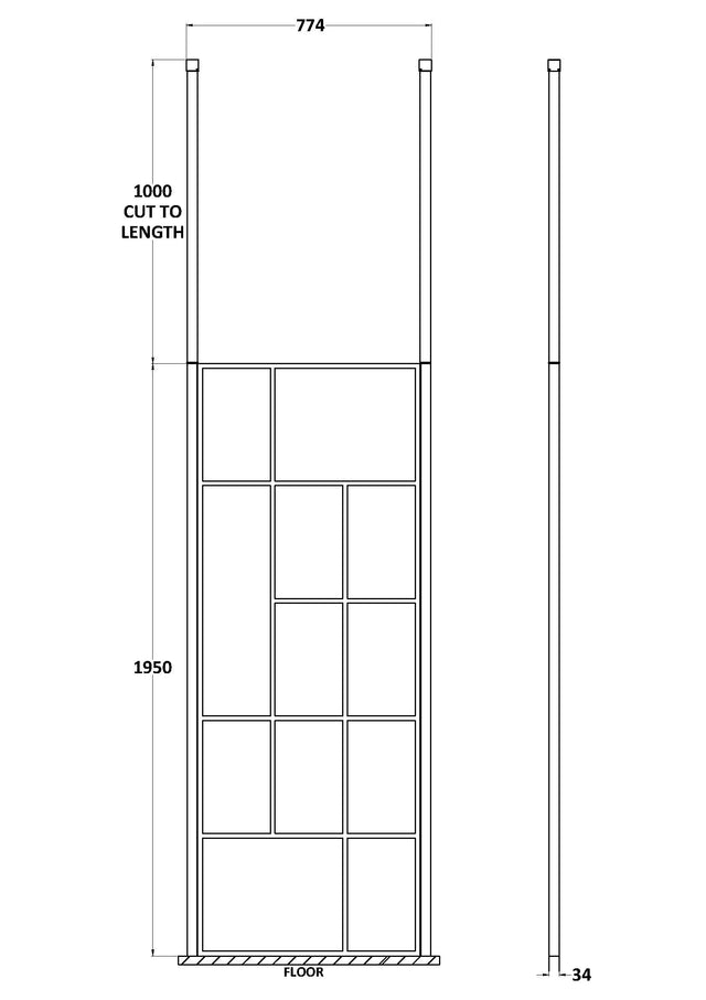 Abstract 760mm Frame Wetroom Screen with Ceiling Posts