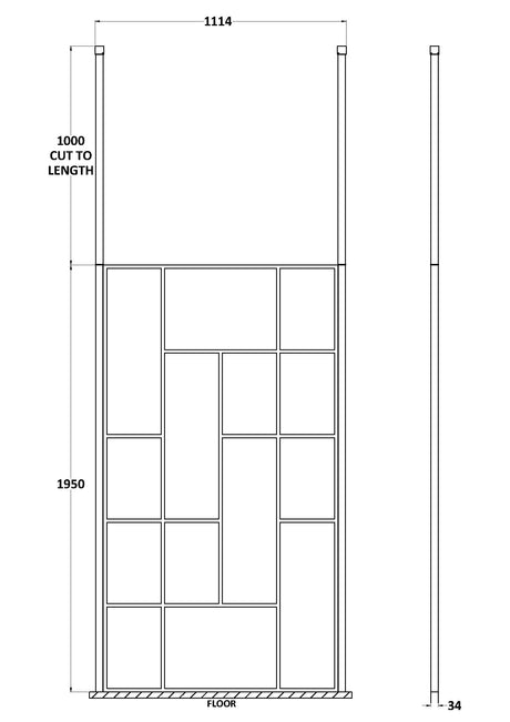 Abstract 1100mm Frame Wetroom Screen with Ceiling Posts