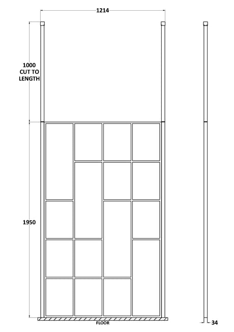 Abstract 1200mm Frame Wetroom Screen with Ceiling Posts
