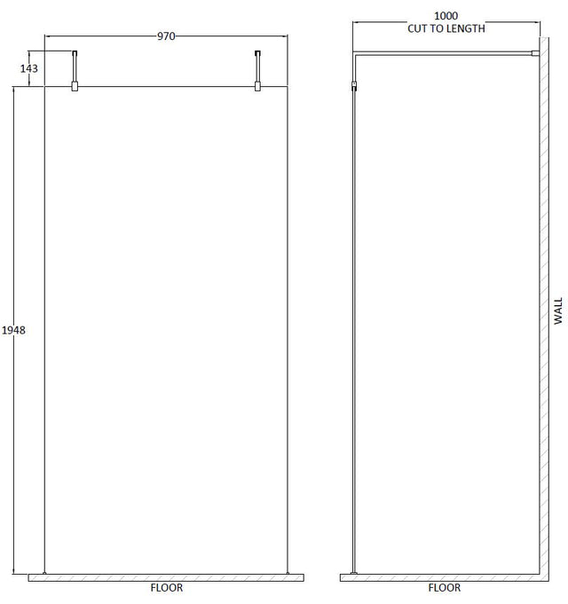1000mm Wetroom Screen with Arms and Feet